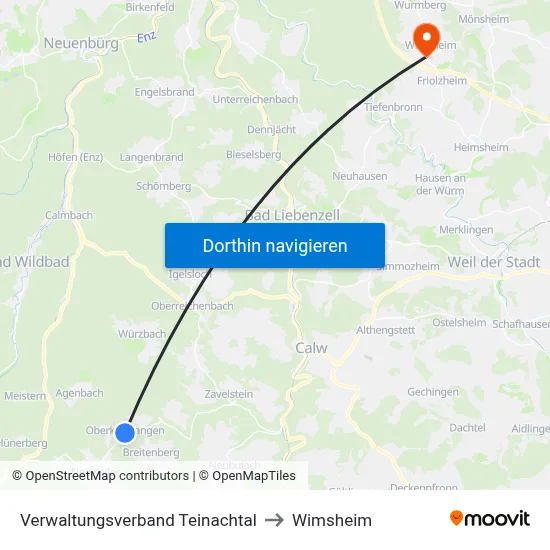 Verwaltungsverband Teinachtal to Wimsheim map