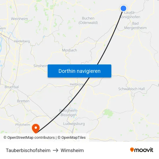 Tauberbischofsheim to Wimsheim map