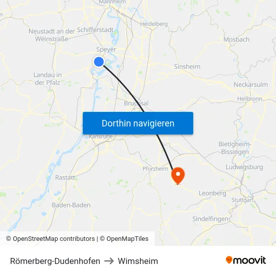 Römerberg-Dudenhofen to Wimsheim map