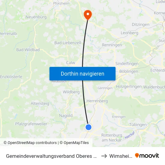 Gemeindeverwaltungsverband Oberes Gäu to Wimsheim map