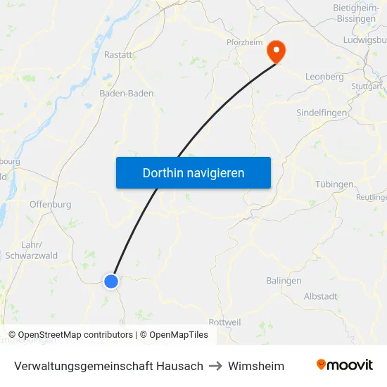 Verwaltungsgemeinschaft Hausach to Wimsheim map