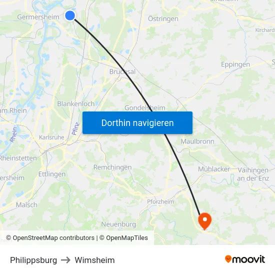 Philippsburg to Wimsheim map