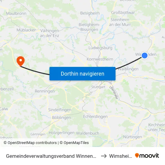 Gemeindeverwaltungsverband Winnenden to Wimsheim map