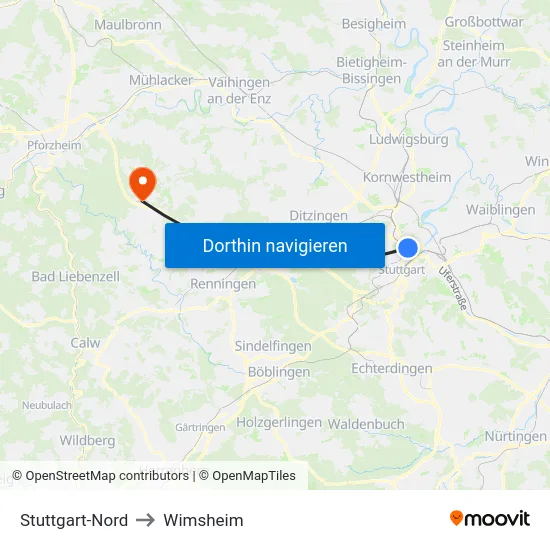 Stuttgart-Nord to Wimsheim map