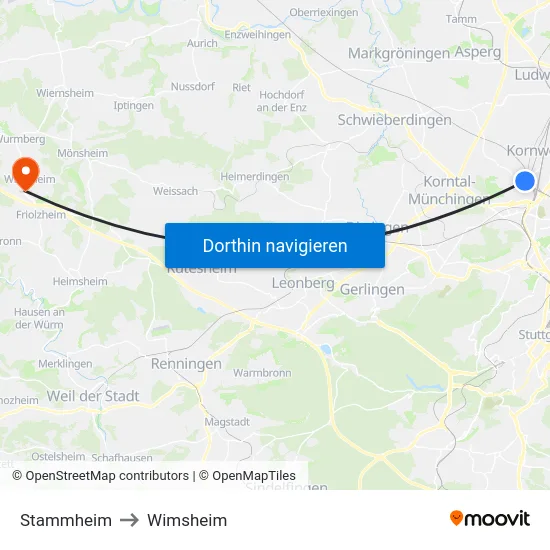 Stammheim to Wimsheim map