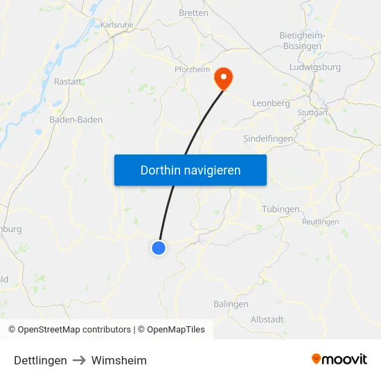 Dettlingen to Wimsheim map