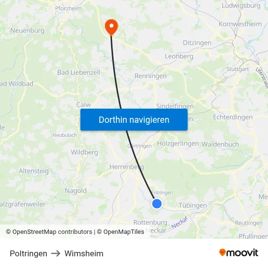 Poltringen to Wimsheim map
