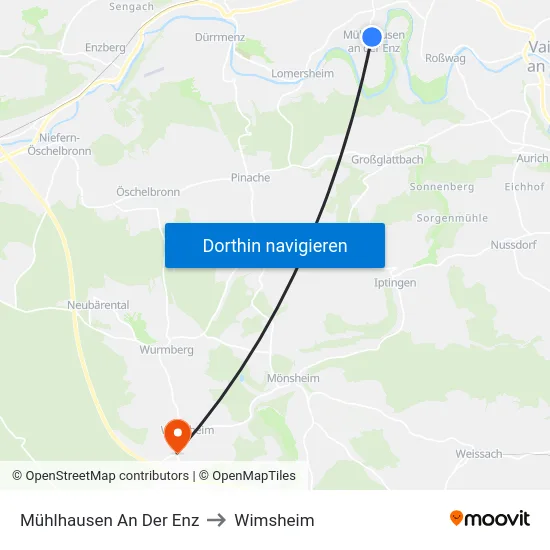 Mühlhausen An Der Enz to Wimsheim map