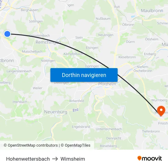 Hohenwettersbach to Wimsheim map