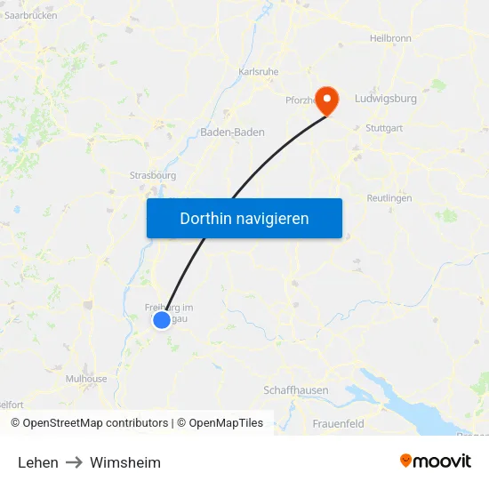 Lehen to Wimsheim map
