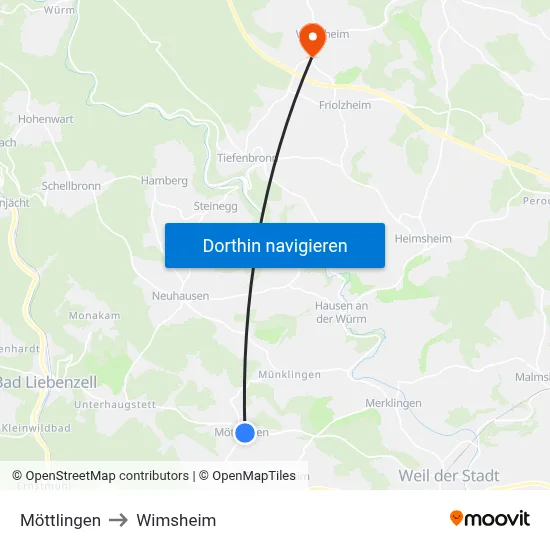 Möttlingen to Wimsheim map