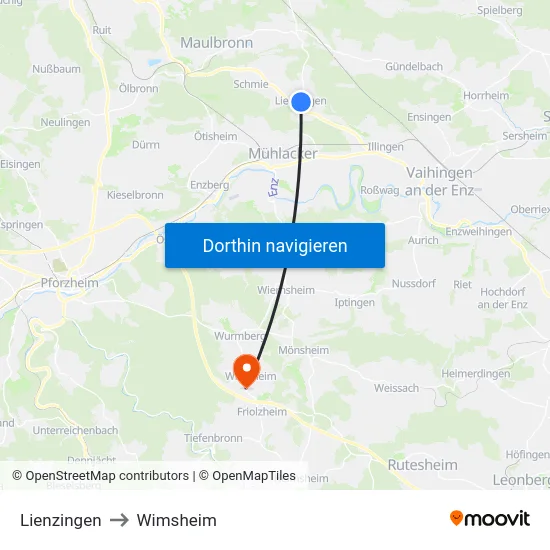 Lienzingen to Wimsheim map