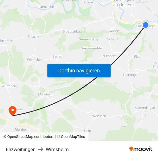 Enzweihingen to Wimsheim map