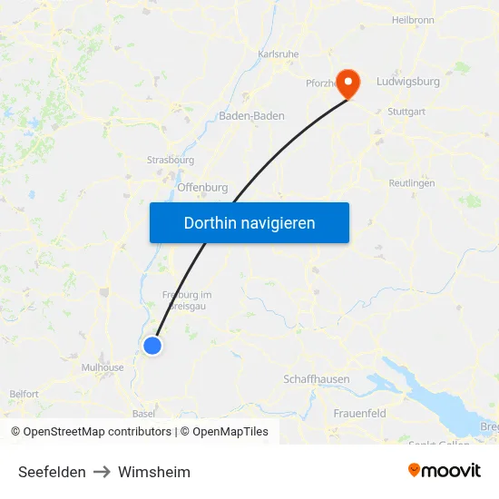 Seefelden to Wimsheim map