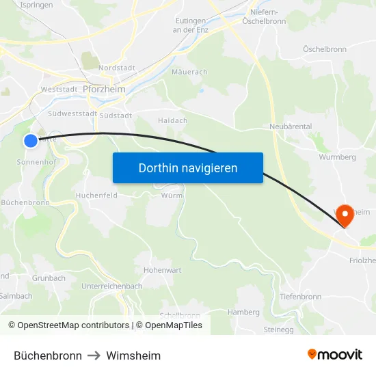Büchenbronn to Wimsheim map
