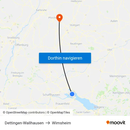 Dettingen-Wallhausen to Wimsheim map