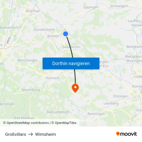 Großvillars to Wimsheim map