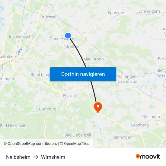 Neibsheim to Wimsheim map