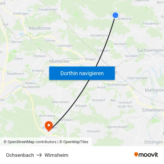 Ochsenbach to Wimsheim map