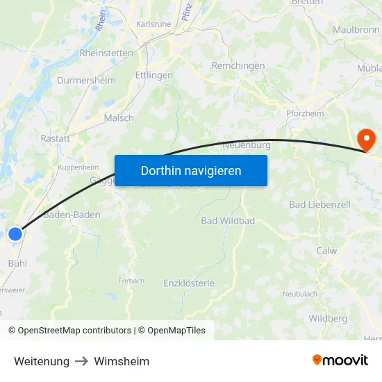 Weitenung to Wimsheim map