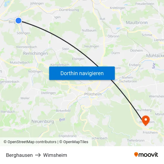 Berghausen to Wimsheim map