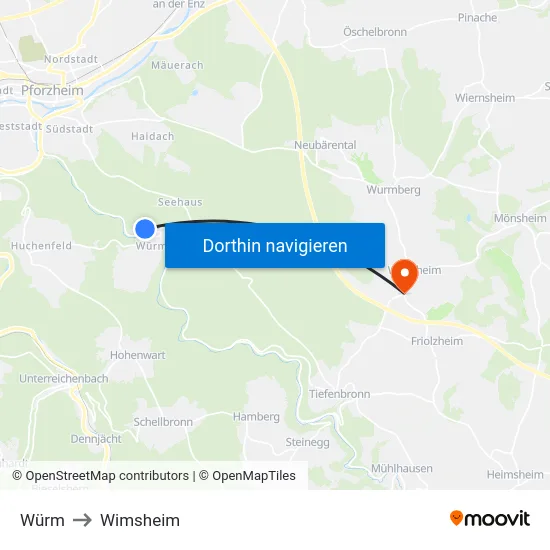 Würm to Wimsheim map