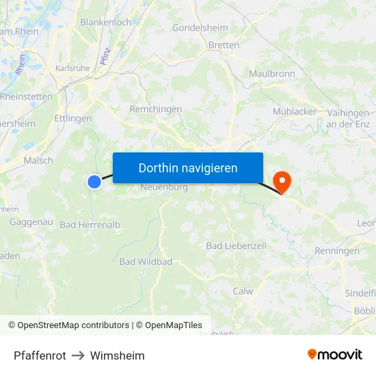 Pfaffenrot to Wimsheim map