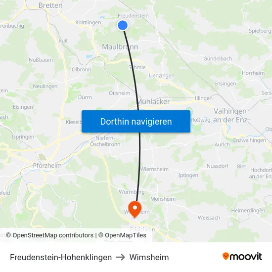 Freudenstein-Hohenklingen to Wimsheim map