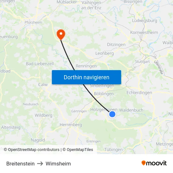 Breitenstein to Wimsheim map