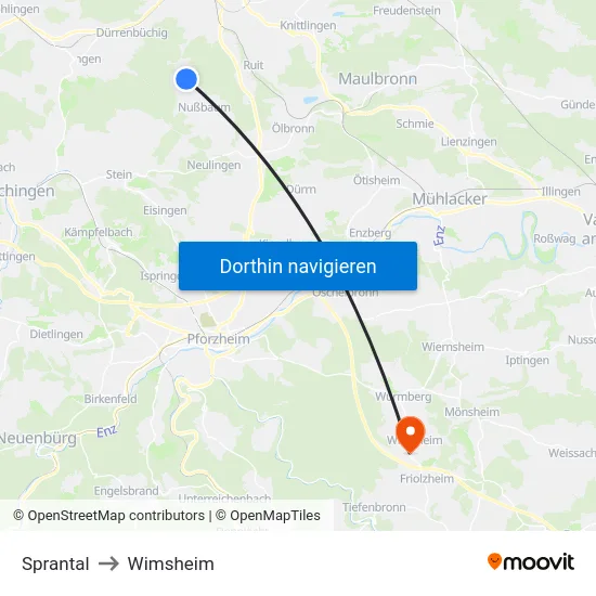 Sprantal to Wimsheim map