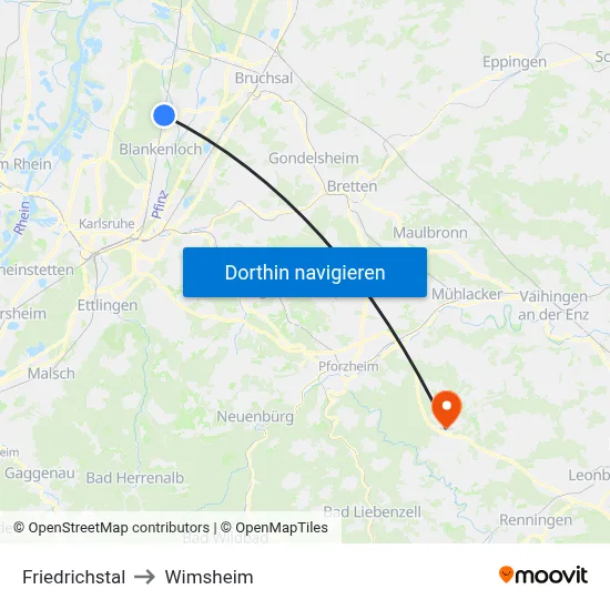 Friedrichstal to Wimsheim map