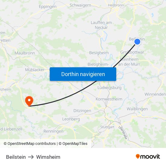 Beilstein to Wimsheim map