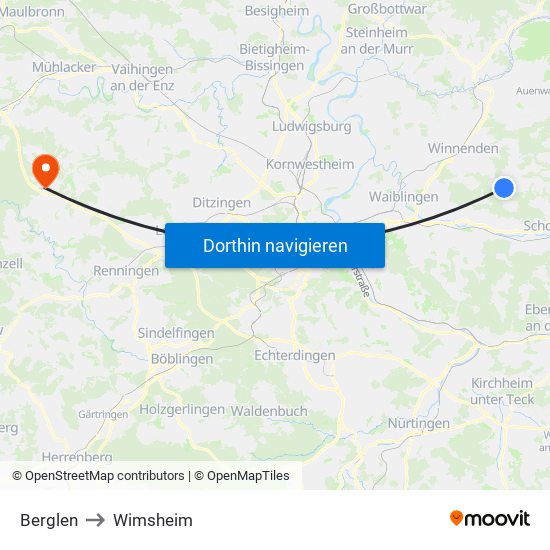 Berglen to Wimsheim map
