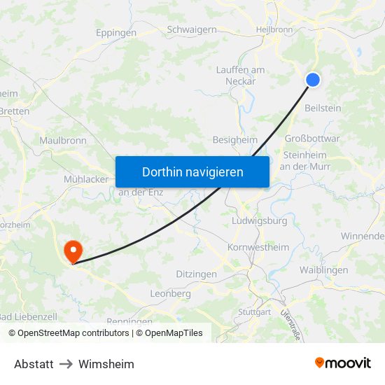 Abstatt to Wimsheim map