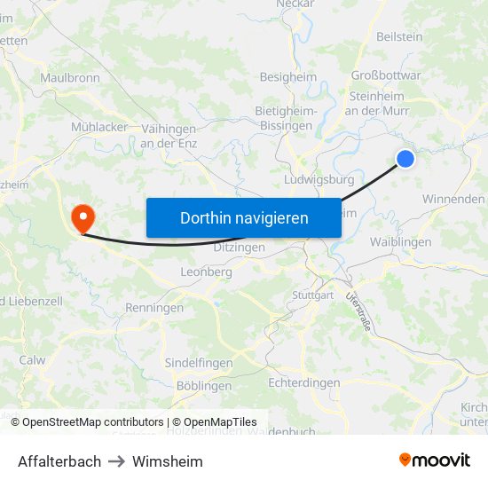 Affalterbach to Wimsheim map
