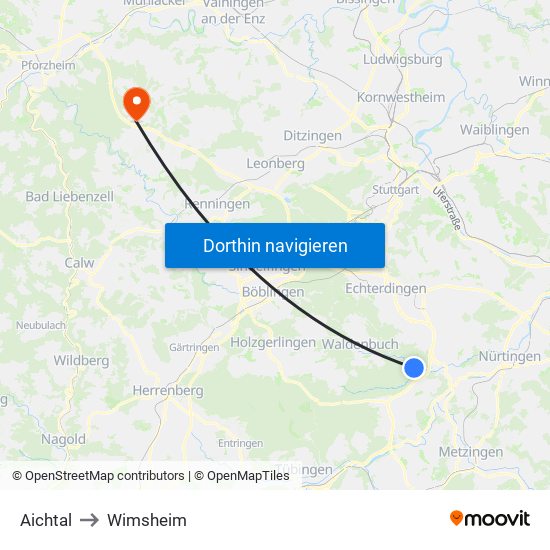 Aichtal to Wimsheim map