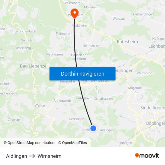 Aidlingen to Wimsheim map
