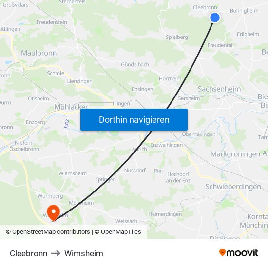 Cleebronn to Wimsheim map