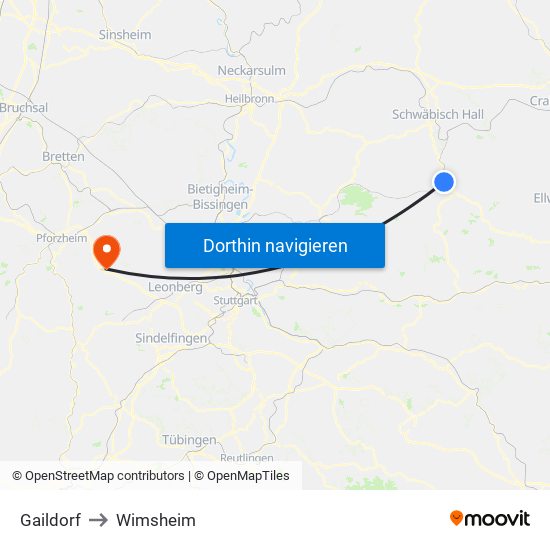 Gaildorf to Wimsheim map