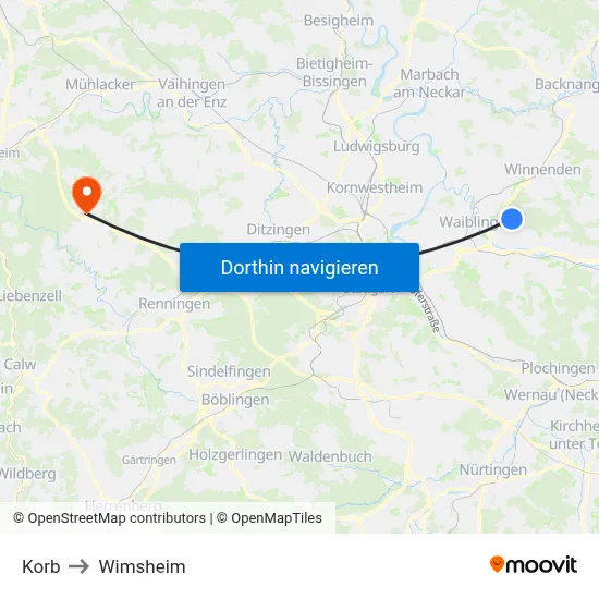 Korb to Wimsheim map