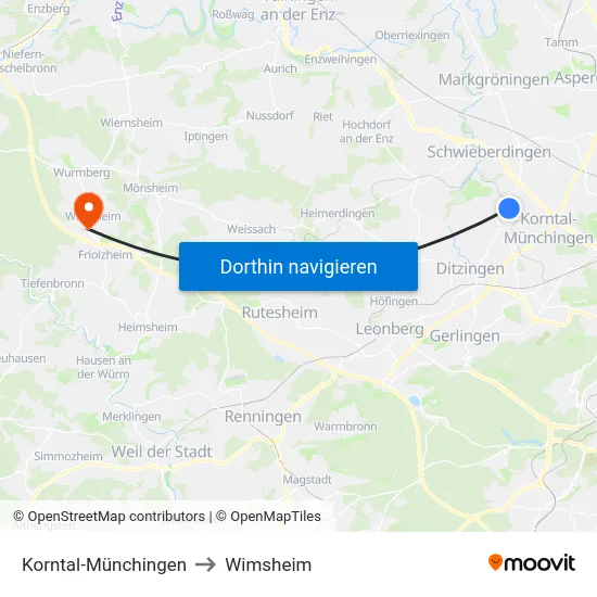 Korntal-Münchingen to Wimsheim map