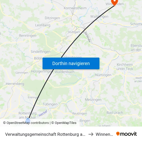 Verwaltungsgemeinschaft Rottenburg am Neckar to Winnenden map