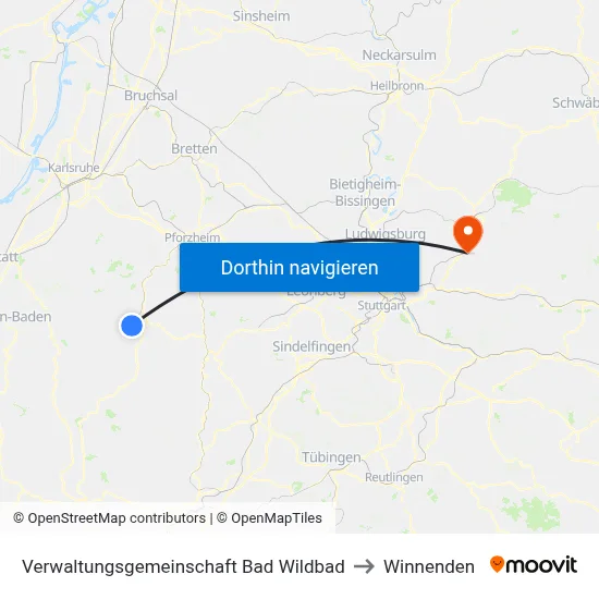 Verwaltungsgemeinschaft Bad Wildbad to Winnenden map