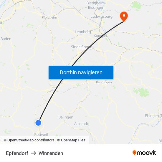 Epfendorf to Winnenden map