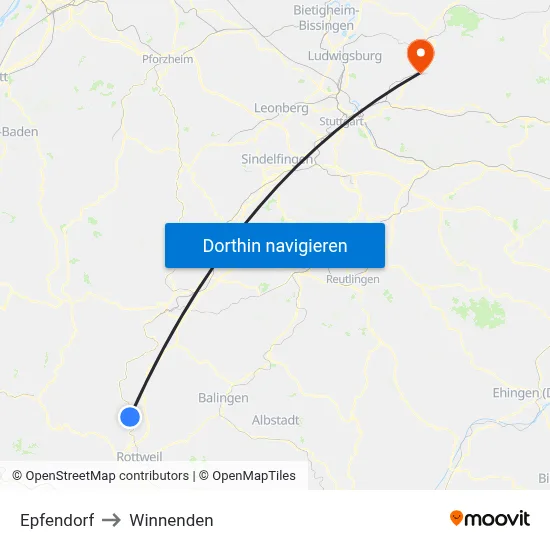 Epfendorf to Winnenden map