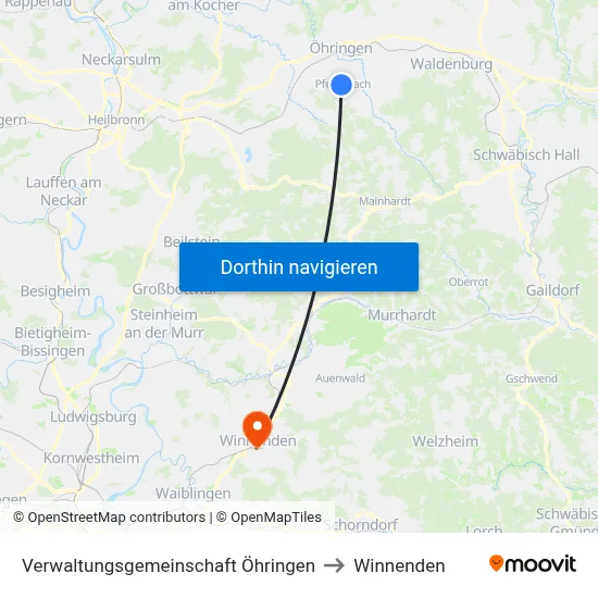Verwaltungsgemeinschaft Öhringen to Winnenden map