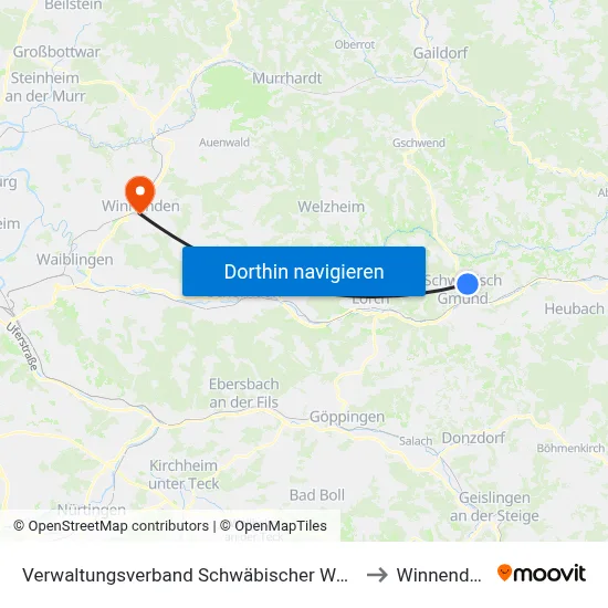 Verwaltungsverband Schwäbischer Wald to Winnenden map