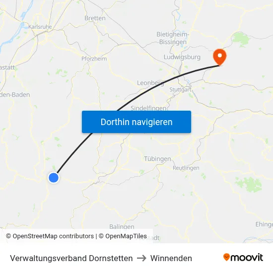 Verwaltungsverband Dornstetten to Winnenden map