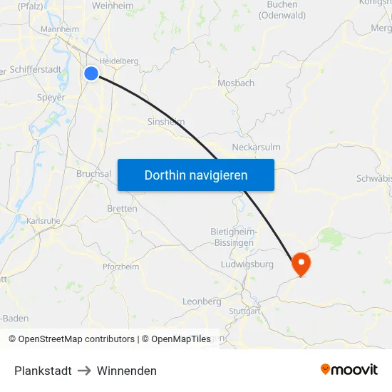 Plankstadt to Winnenden map