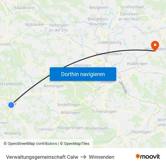 Verwaltungsgemeinschaft Calw to Winnenden map